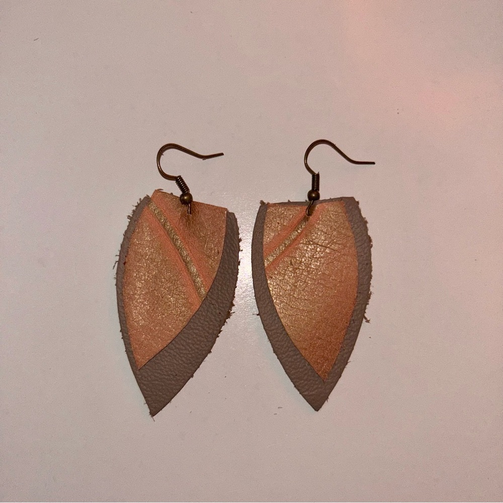 Tan and Brown Layered Leaf Earrings
